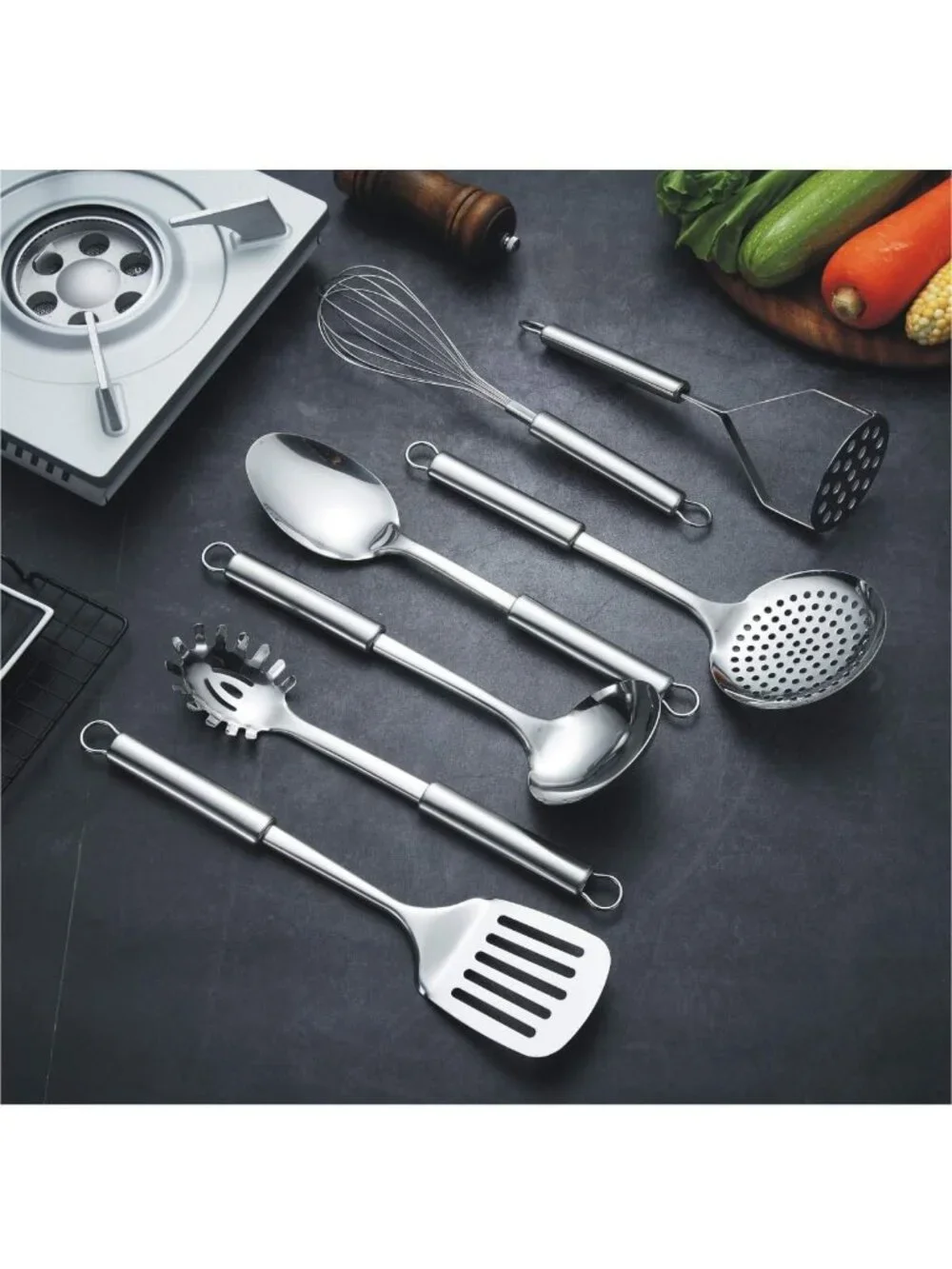 8-Piece Stainless Steel Cooking Utensil Set with Stand, Kitchen Tools